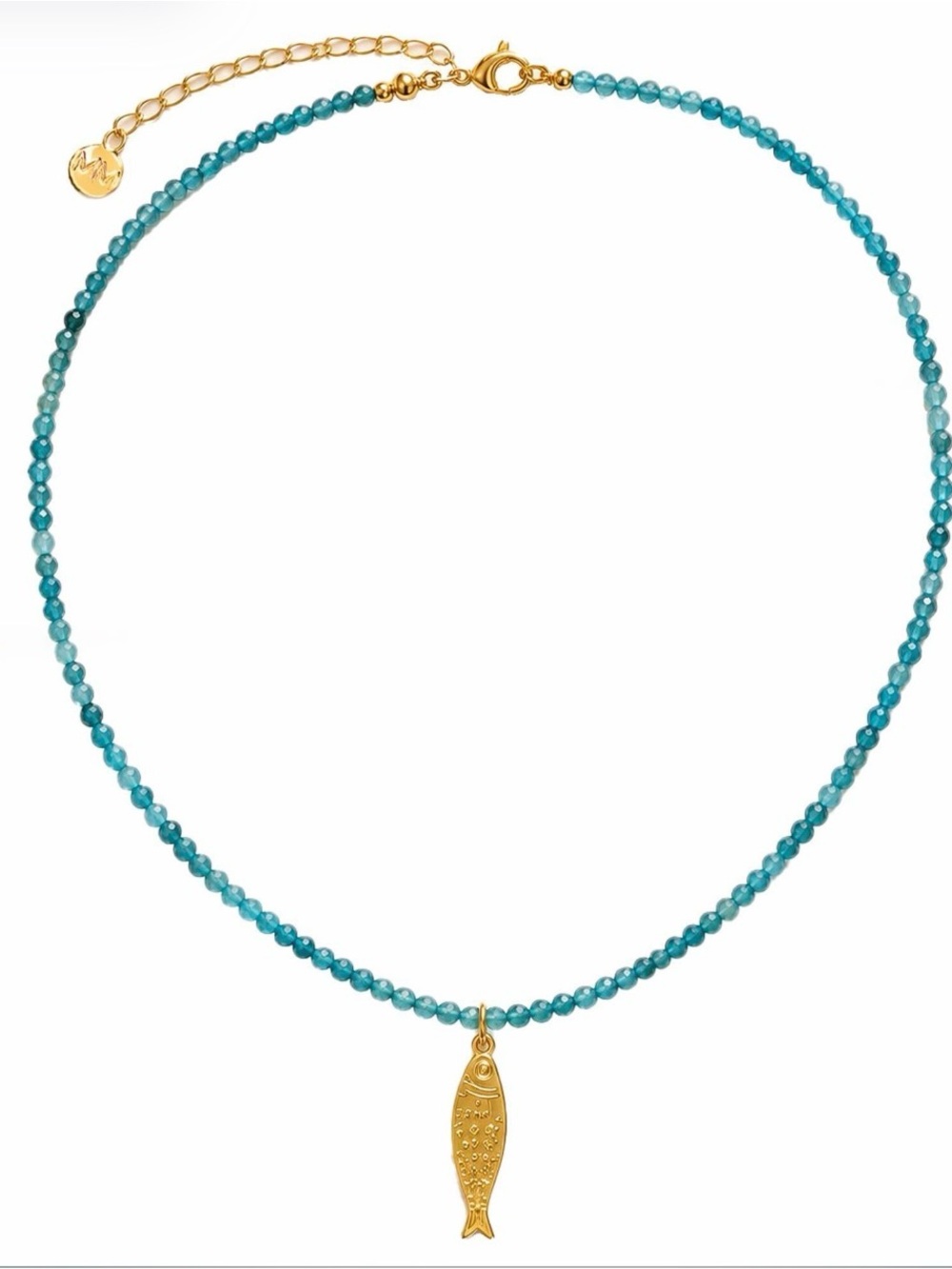 Blue Agate with Gold Fish Pendant Necklace NWOT - Picture 2 of 2